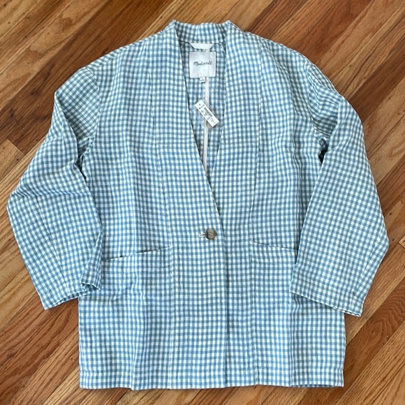 Madewell 100% Linen Collarless Blazer in Gingham Check - Picture 1 of 13